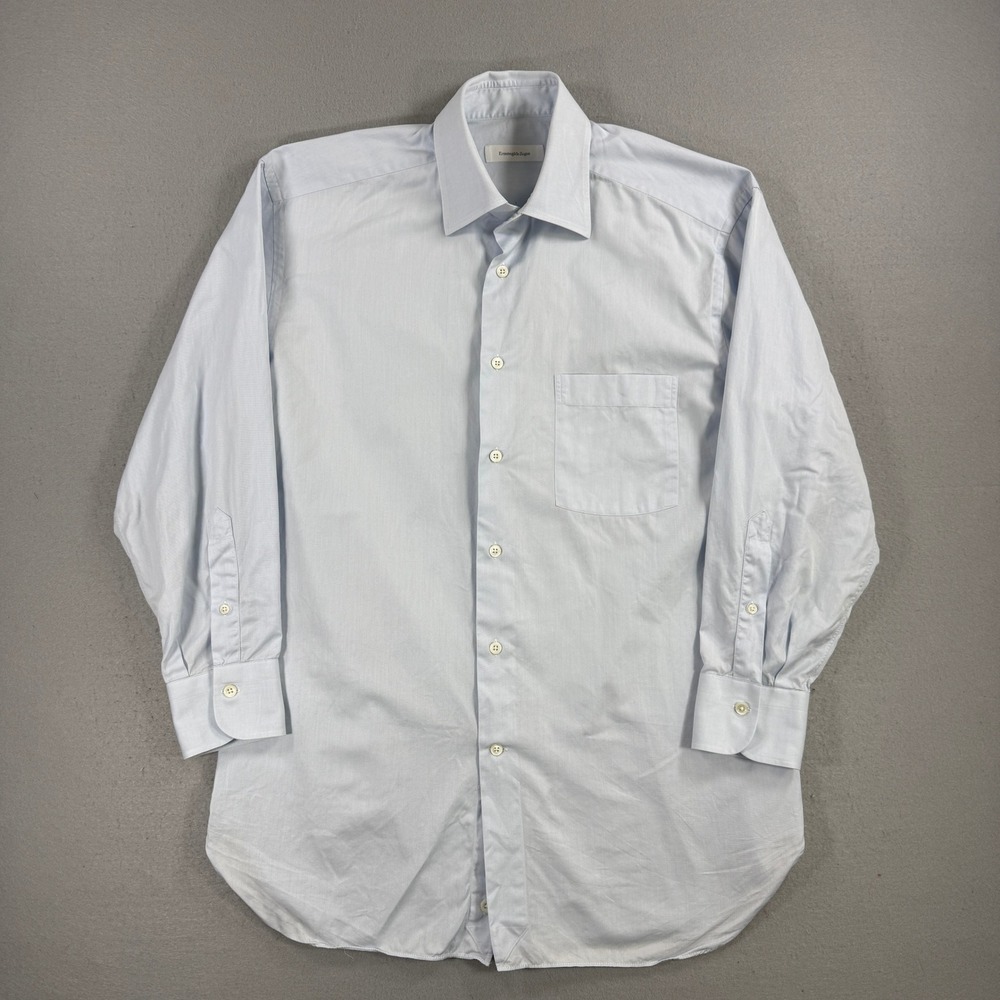 Ermenegildo Zegna Dress Shirt Mens 15.5 Light Blue Long Sleeve Twill Button Up